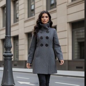 Soia & Kyo Charcoal Double-Breasted Trench Coat